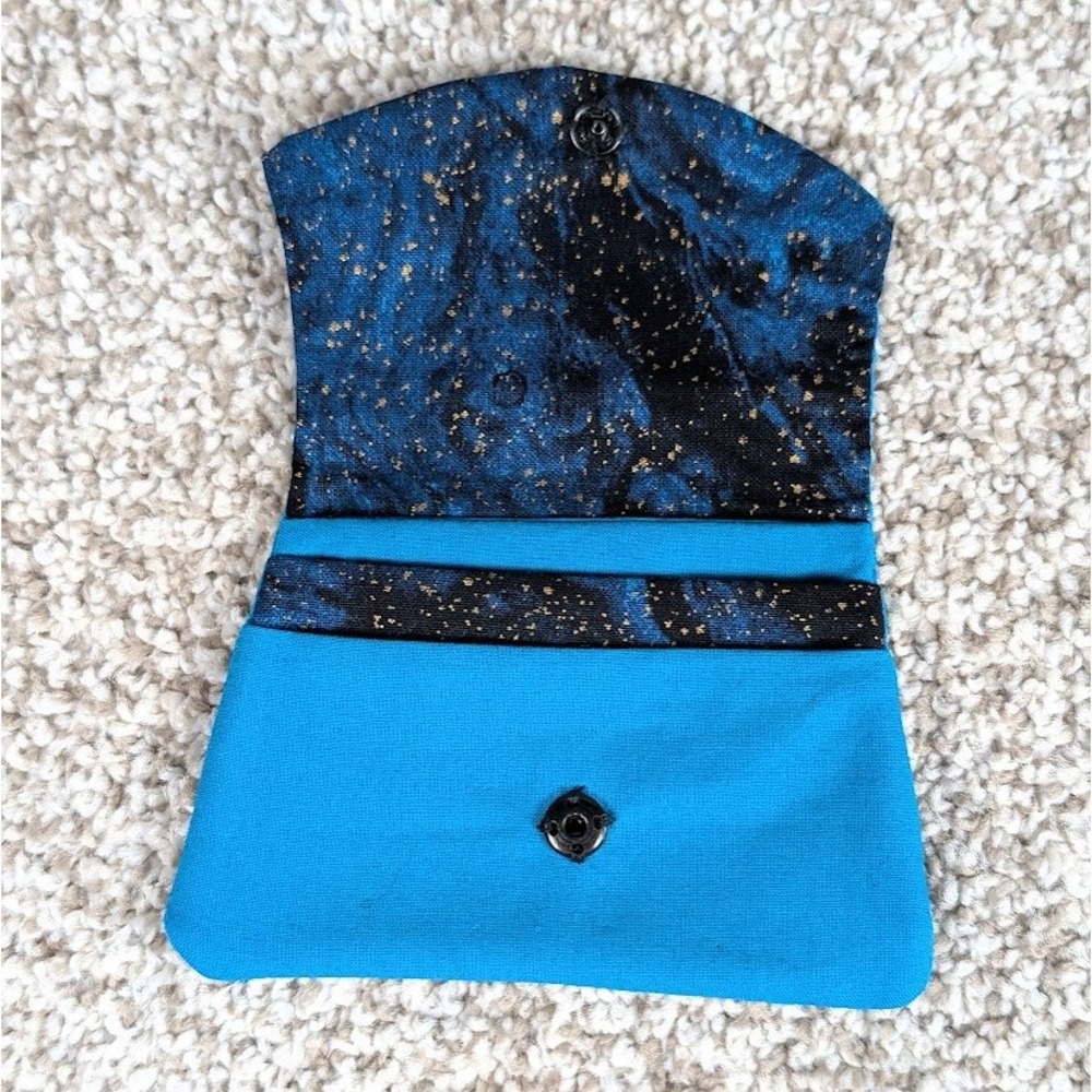 Teal Blue Pocket Wallet Coin Pouch Card Holder Small Clutch Fabric - Picture 3 of 6